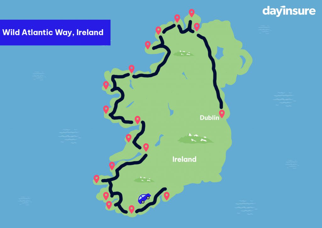 map of the Wild Atlantic way, Ireland