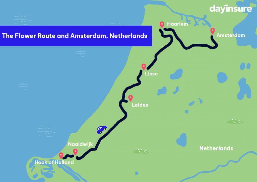 map of the flower route and Amsterdam