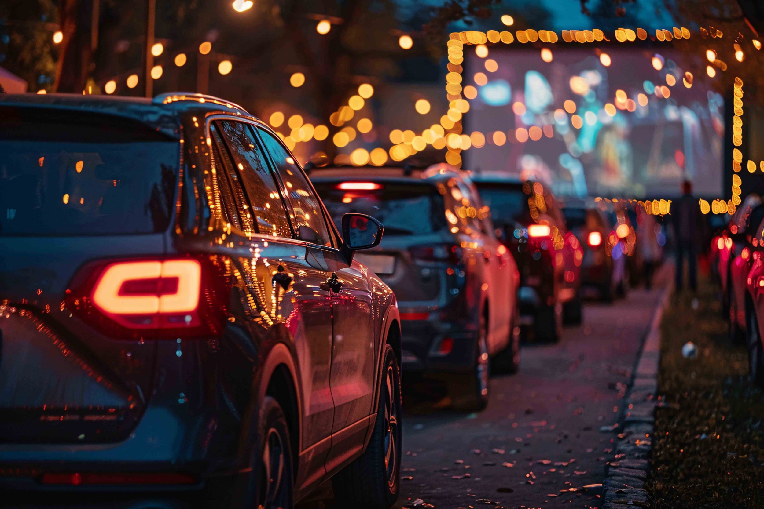 Cars queuing for outdoor cinema